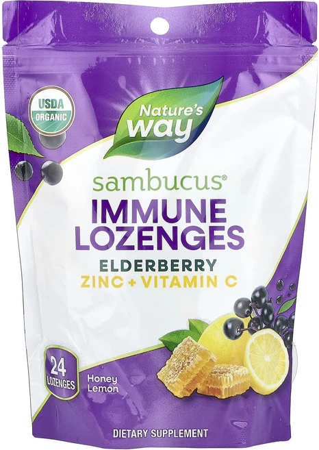 Nature's Way Sambucus® 면역 사탕 정제 엘더베리 아연 + 비타민C 레몬 꿀 사탕 정제 24정, NaturesWaySambucus면역사탕정제엘더베리아연, 1개 - 쿠팡