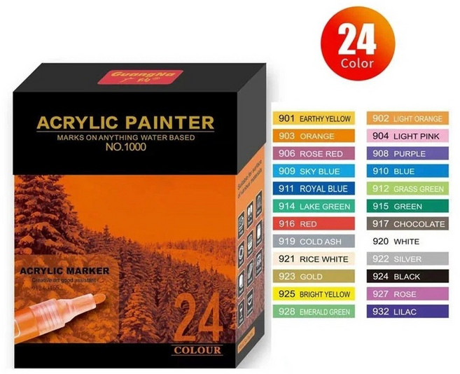 Guangna 아크릴마카 3mm 페인트 마커 데코마카 아트드로잉, 1세트, 24색