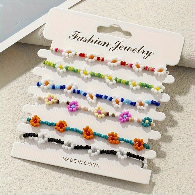 컬러 플라워 비즈 팔찌 6종 세트