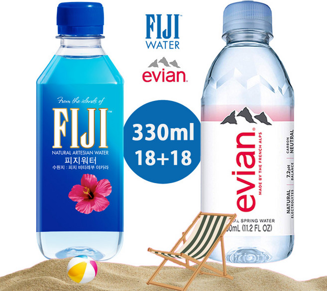 에비앙천연미네랄워터 330mlx18개 + 피지천연미네랄워터330mlx18개 (36개 1세트), 330ml, 36개