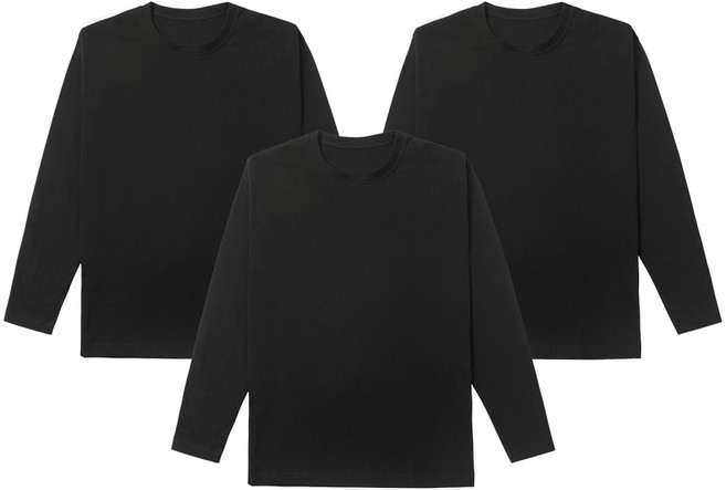 플러스코튼 남녀공용 30수 라운드 무지 긴팔 쭉티 3p 세트