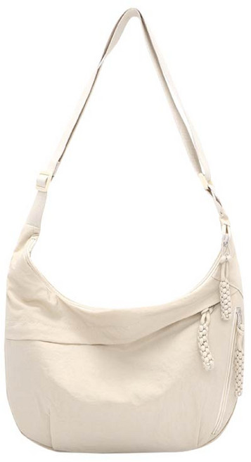 日系牛角包 時尚簡約斜背包 輕便舒適 可調節肩帶, 杏白