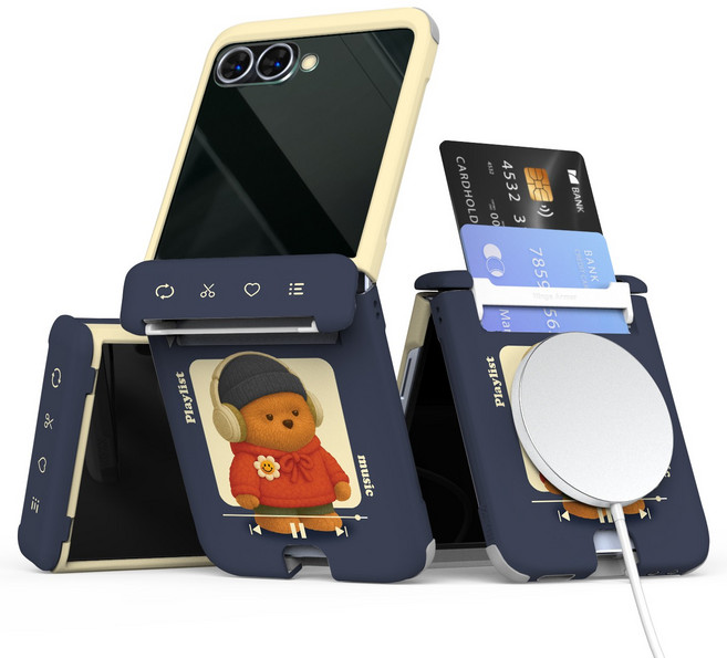 이디즌 갤럭시 Z플립 5 / Z플립 6 플립 7 케이스 컬러 빼꼼퍼피 귀여운 디자인 슬림 카드 2장 수납 힌지보호 충격방지 지플립 5 6 7