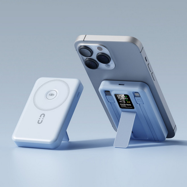 ANYOU 고속충전 대용량 보조배터리 유무선 충전 일체형 보조밧데리 20000mAh 거치대 휴대용, 푸른 색