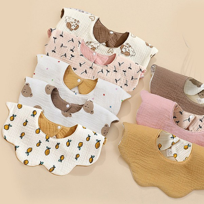 몽실이 360도 롤링 거즈면 방수 턱받이 5종 세트 유아 신생아 선물포장 무형광 아기 여아 남아