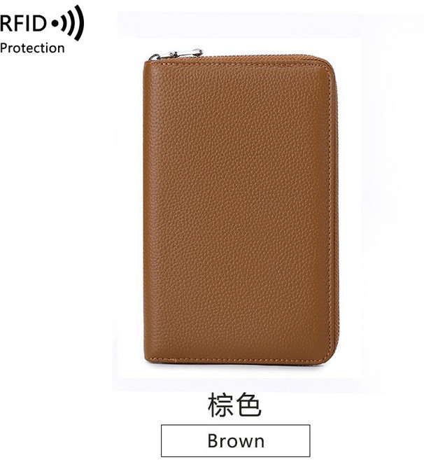 真皮RFID防盜存摺收納長夾，多功能大容量卡片鈔票手機包