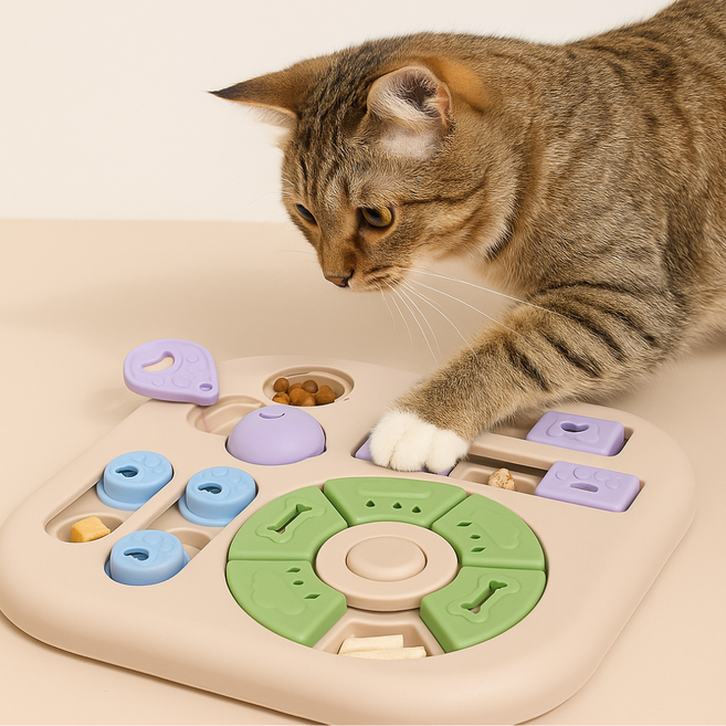 댕냥코 고양이 먹이퍼즐 장난감 노즈워크 분리불안 간식 장난감 놀이, 1개, 리넨 베이지