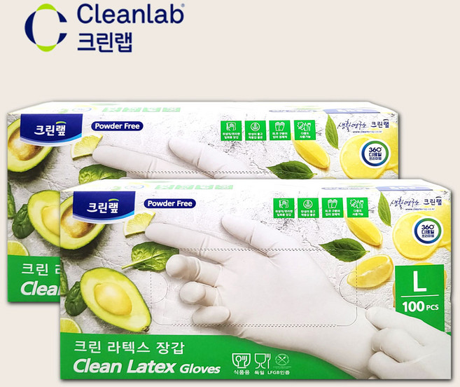 크린랩 라텍스장갑 요리 셰프 100매 중, 대(L), 2개