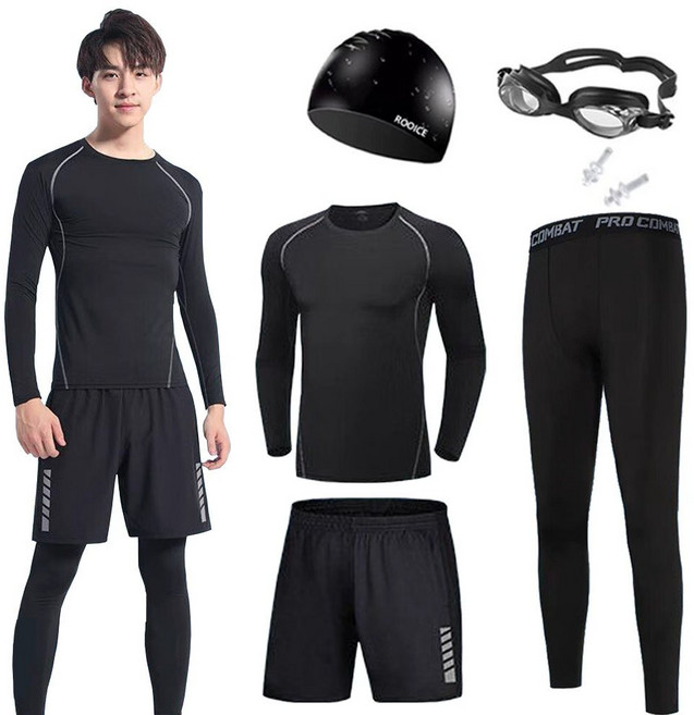 루이스 커플 래쉬가드 6종 세트 실리콘 수모 수경 체형커버 남성 여정 상하의 수영복