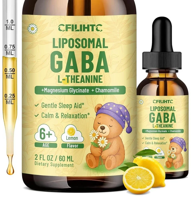 Liposomal GABA L-테아닌 아동용 드롭 - 마그네슘 카모마일 레몬 밤 및 비타민 B6가 함유된 액체 보충제 어린이 성인용 이완 집중력 스트레스 완화 지원 맛, 2액량 온스(1개입), 60ml - 쿠팡