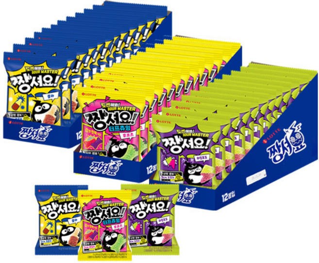 롯데 젤리셔스 짱셔요 라임포도맛 48g+트리플믹스후르츠 51g+콜라 50gx각12개(총36개)