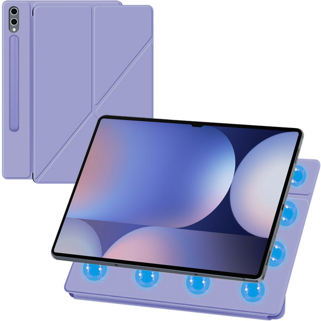 더조은셀러 갤럭시탭 호환 트라이폼 가로 세로 스탠딩 마그네틱 케이스 커버, 라벤더