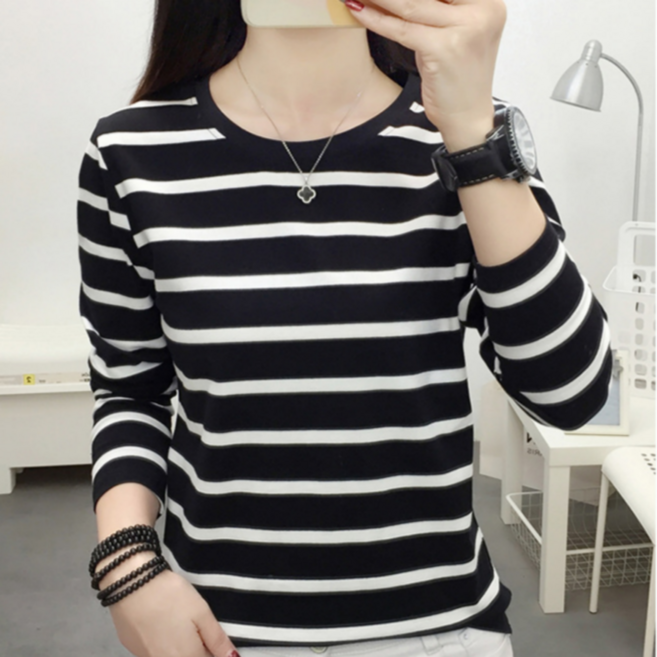 YEON HOME 여성 스트라이프 줄무늬 티셔츠 라운드넥