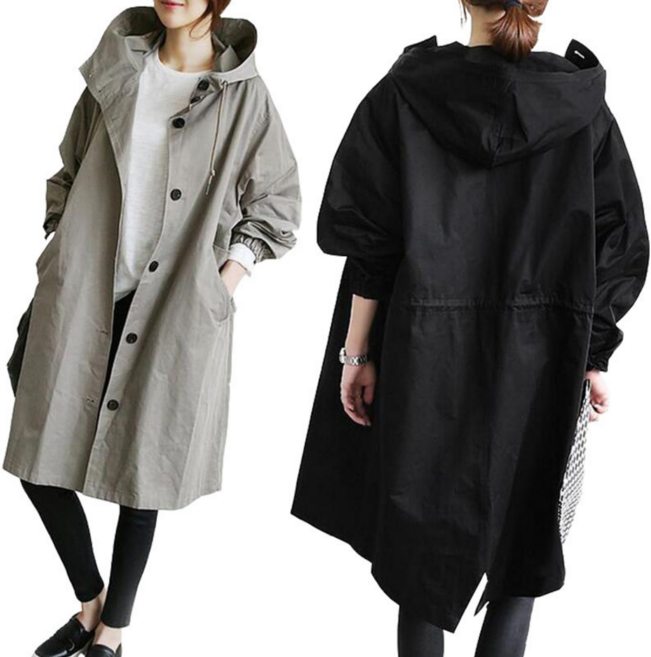 핏몬 여성 간절기 빅사이즈 후드 롱 야상 오버핏 자켓 봄 가을 잠바