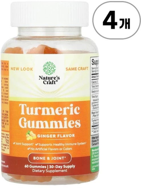 네이처스 크래프트 터메릭 구미 진저맛 Nature's Craft Turmeric Gummies Ginger 60정, 4개 - 쿠팡