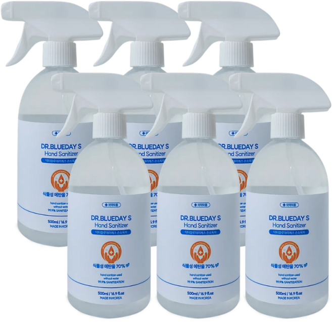 닥터블루데이에스 뿌리는 손소독제 알콜 스프레이 대용량 hand sanitizer 500ml, 6개, 500g
