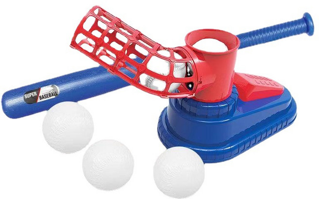 兒童腳踩棒球發射器玩具組 附伸縮球棒與五顆球 戶外室內打擊訓練樂樂棒球, 1個, 棒球發射器(發射器+球棒+5球)