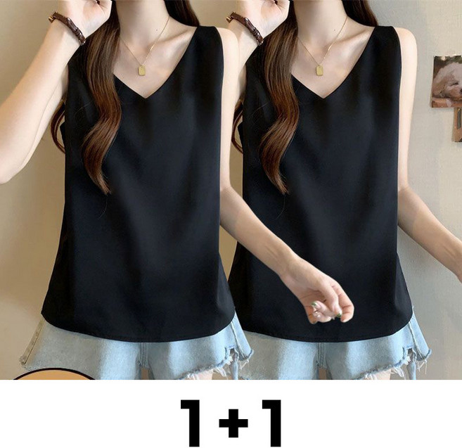 메인워크 1+1 여성 빅사이즈 민소매 나시티셔츠 봄가을 간절기 스판 정장 이너 풀오버 아우터 나시 상의 2매입