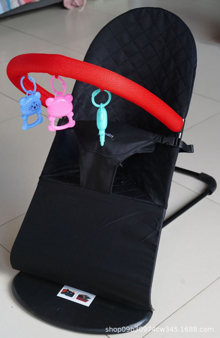 DIU 嬰兒搖搖椅哄娃哄寶寶哄睡搖籃躺椅可摺疊可調節搖搖椅安撫椅, 1件, 黑色菱形款+玩具架三個玩具:如圖