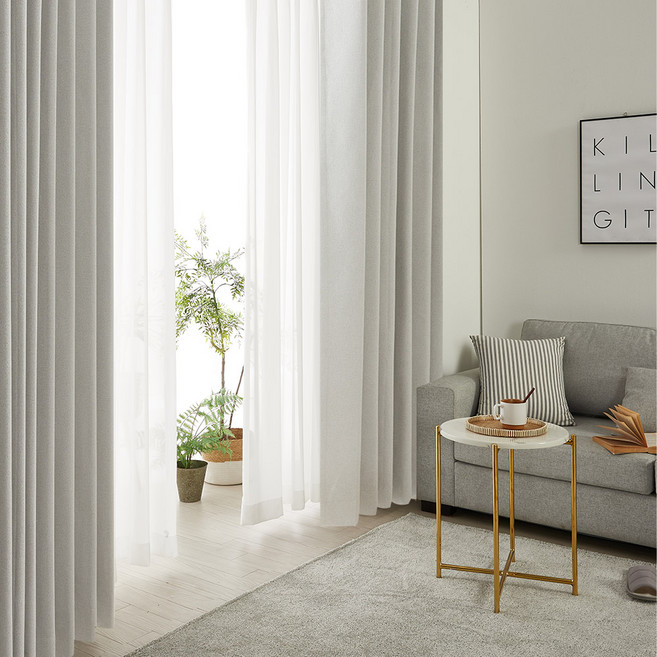 [윈지] 형상기억 99.99% 암막 방온 방풍 단열 사계절 린넨룩 양면 커튼 2장