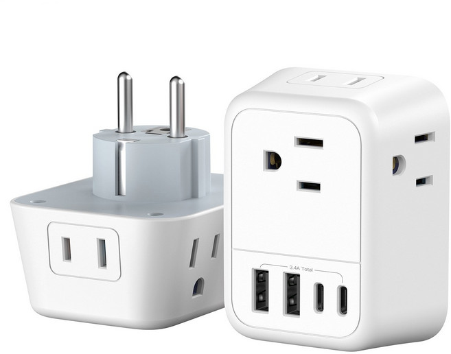 BeaSaf 韓國轉接頭 出國旅行 歐規轉接頭 萬用轉接頭 萬國轉接頭 歐規大圓4.8mm, 白色, 1個, 80mm