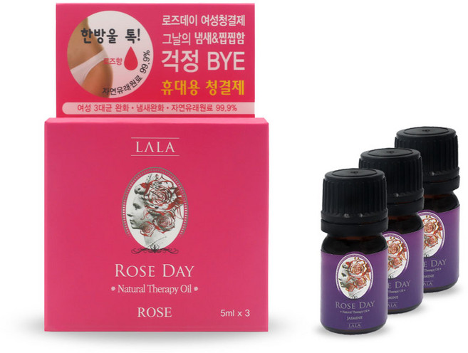 라라 로즈데이 시즌1 이너퍼퓸 쟈스민향 5ml 3개입 여성청결제 아로마테라피 속옷 한방울, 3개