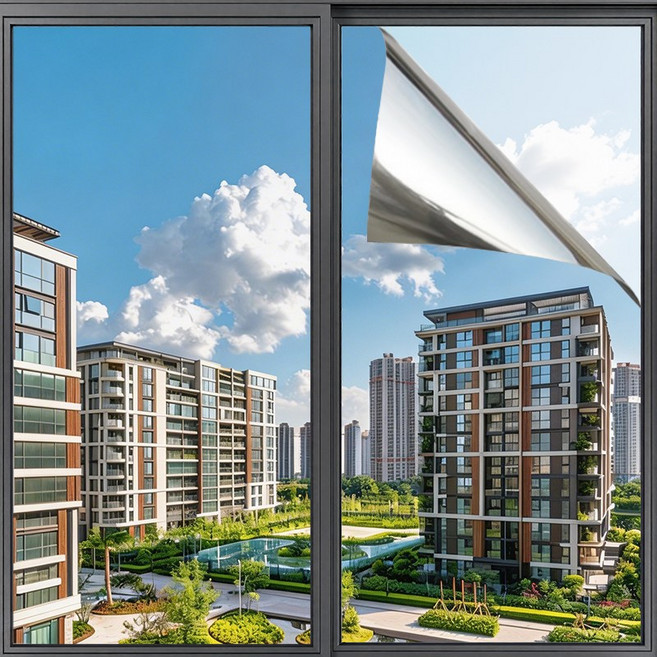 타리홈스 창문 사생활 보호필름 자외선차단 창문시트지 무점착, 양면실버