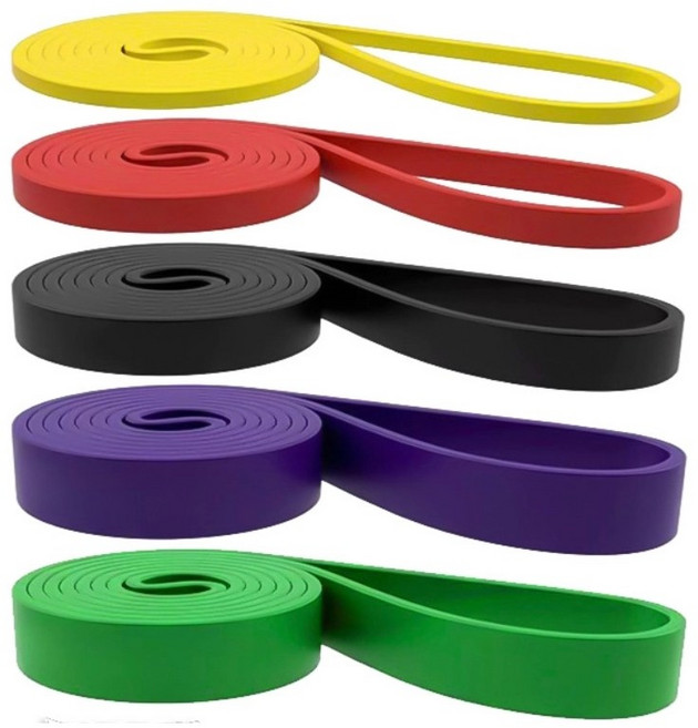 턱걸이 풀업밴드 1+2+3+4+5 단계 세트, 1세트, 옐로우+레드+블랙+퍼플+그린