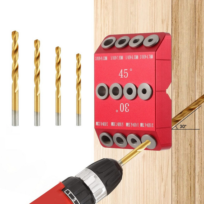 각도 및 직선 구멍용 30/45/90° 각도 드릴 구멍 가이드 지그 케이블 난간 래그 나사 드릴링 템플릿, 1개