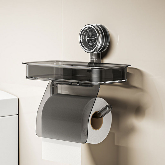 탈부착가능 허니앤코 강력흡착식 무타공 선반 거치대형 화장실 휴지걸이, 1개, 블랙