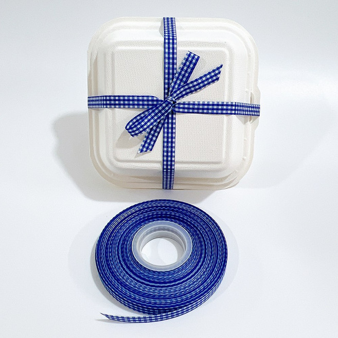 체크 리본끈 포장 리본 1cm x 45m, 블루