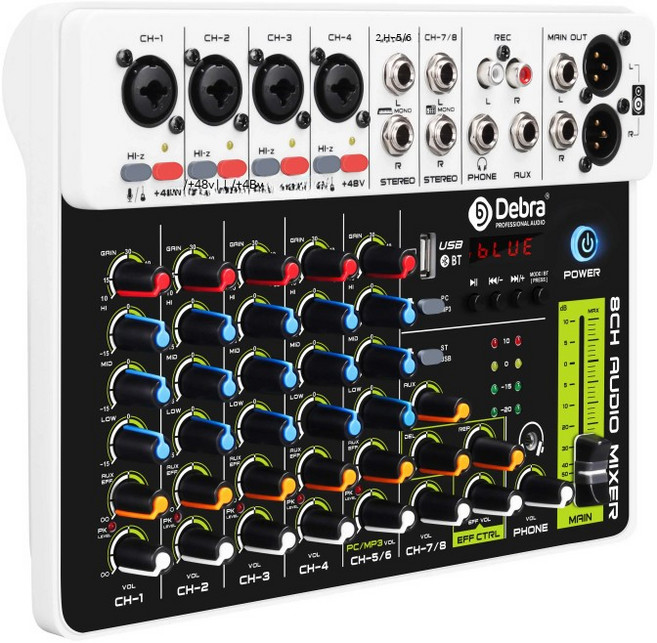 4/8채널 오디오 믹서 DJ 컨트롤러 사운드 믹싱 콘솔 Bluetooth 팬텀 전원 지연 PC 녹음용 반복 효과, 4채널, 단일 모델