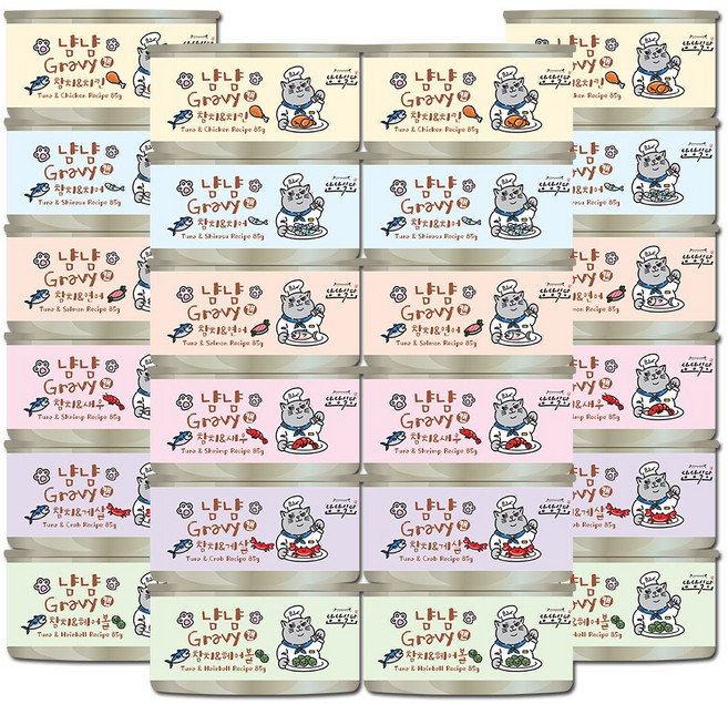 냥냥식당 냠냠 그레이비캔 고양이간식, 24개, 85g, 콤보(6종 4개씩)