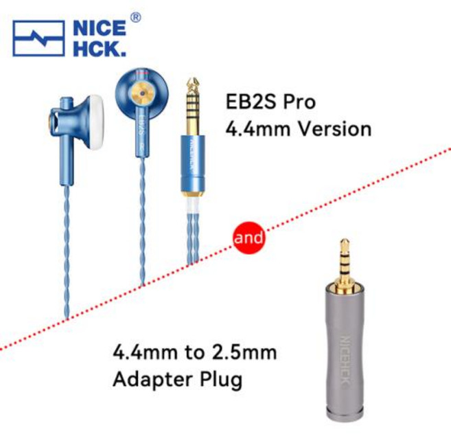 보컬 플랫 유선 마이크 HIFI 다이어프램 다이나믹 헤드셋 3.5mm 플러그 15.4mm 이어폰 뮤직 이어버드 PRO EB2S 4.4mm 헤드 LCP NiceHCK, 5) 4.4IEM to 2.5Adapter, 5) 4.4IEM to 2.5Adapter, 1개