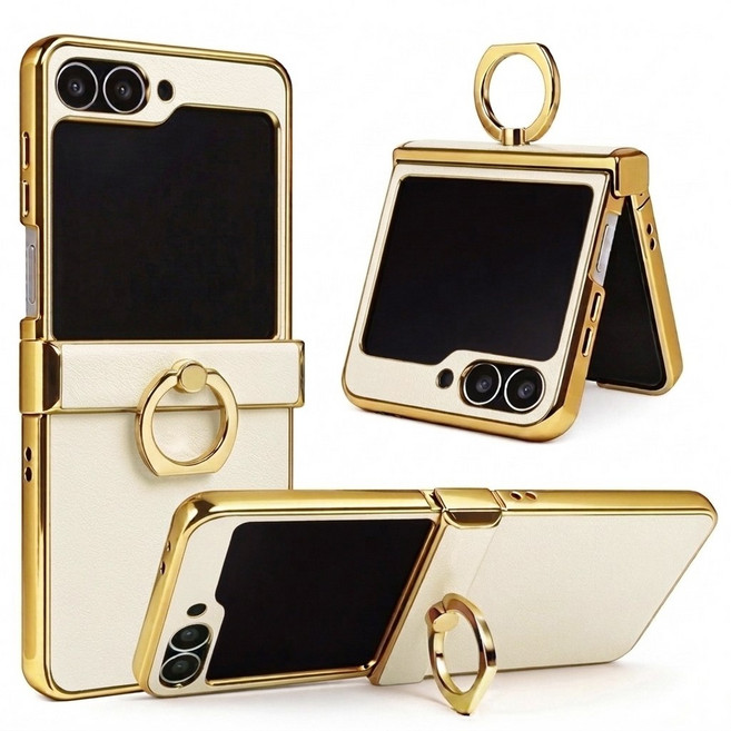 제루크 갤럭시 Z플립 3 4 5 6 7 거치 핑거링 천연소가죽 힌지보호 케이스 호환