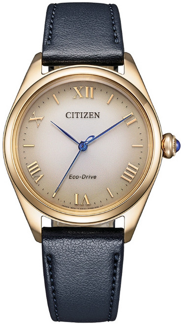 CITIZEN 星辰(EM1143-14Z) L系列 光動能 球面藍寶石玻璃 淑女腕錶-皮錶帶