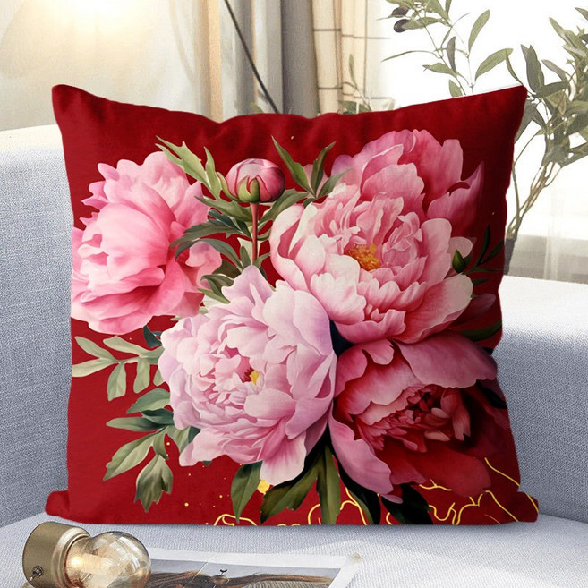 부귀영화가 행복을 가져다주는 모란꽃 양면소파쿠션 솜포함 부귀영화 사업번창 출세운 집들이선물 사무실 장식 고급 인테리어 소파 등받이쿠션, 35 x 35CM (솜포함 양면쿠션), 재물운 모란-3