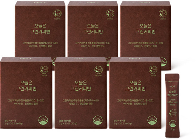 네츄럴굿띵스 오늘은 그린커피빈 체지방분해 다이어트 커피 2g x 30포, 6개