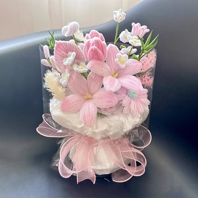 創意手捧花 畢業禮物 扭扭棒花束 鬱金香 生日禮物, 1件, 繁花似錦 材料包 送教程  1