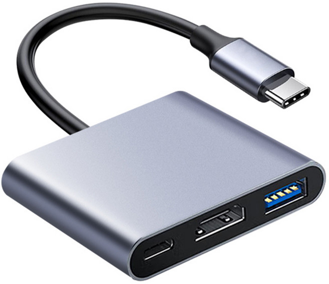 Type-C 3合1轉接器 HDMI投影 PD充電 USB3.0 集線器, 黑色, 1個
