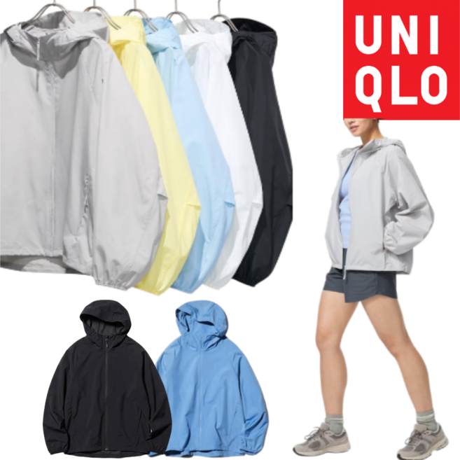 [국내매장제품] 유니클로 여성 경량 발수 자외선 차단 후드 바람막이 자켓 등산 러닝 캠핑 일상