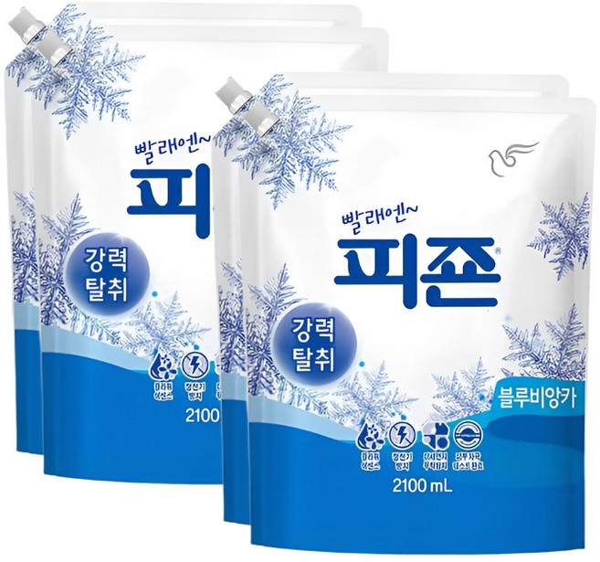 피죤 레귤러 섬유유연제 블루비앙카 리필, 2.1L, 4개