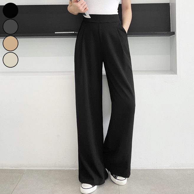 가비진 여성용 숏/기본/롱 기장선택! 스판 좋은 핀턱 밴딩 일자 와이드 팬츠 키작녀 키큰녀 바지 빅사이즈까지