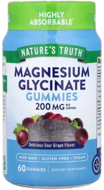 네이처스트루쓰 마그네슘 글리시네이트 200mg 60 비건 구미젤리 포도맛 (1개월분), 츄어블, 1개, 60정 - 쿠팡
