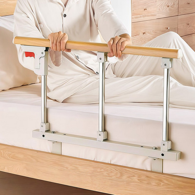 Fowod 3단 스테인리스 강 노인 침대 안전바 침대 가이드 보호대 가정용 접이식 침대 난간, 흰색