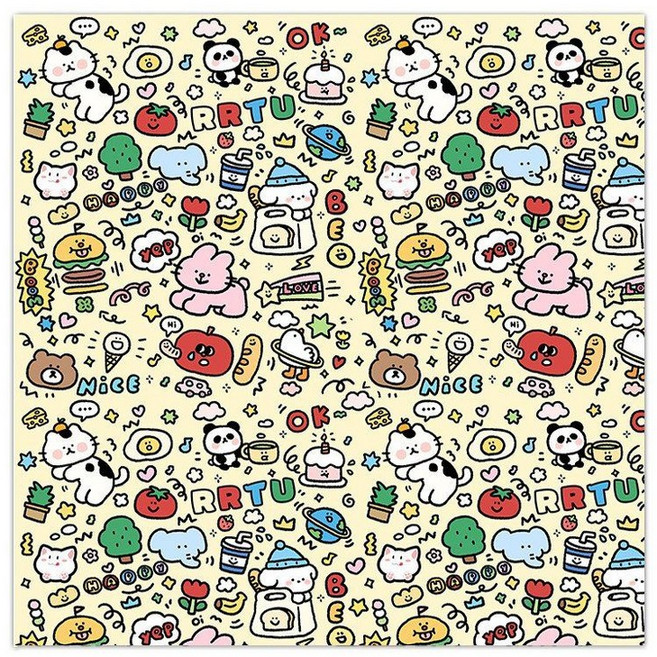 BBMO 매직 보자기 랩 고양이 천 자가 접착 매직보자기 화장품파우치 용품 묶기 요술 보자기포장, 그래피티 스타일