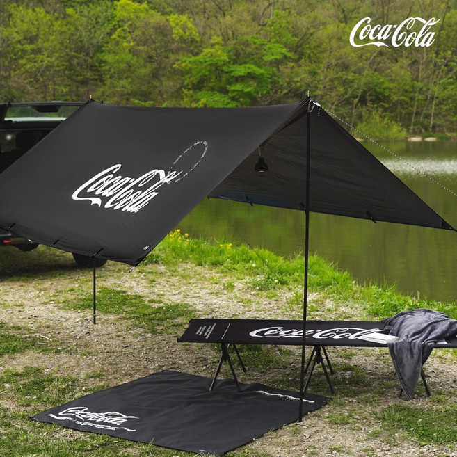 코카콜라 캠핑 렉타 타프 / 블랙코팅 암막타프 스킨 방수코팅 립스탑나일론