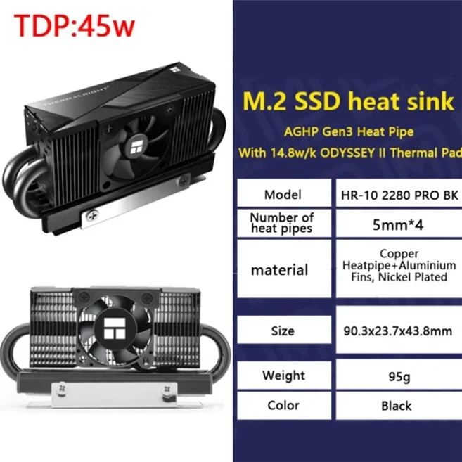 Thermalright HR-10 2280 PRO 솔리드 스테이트 드라이브 쿨러 4 히트 파이프 베스트 (PCI-E5.0 M.2 SSD용)