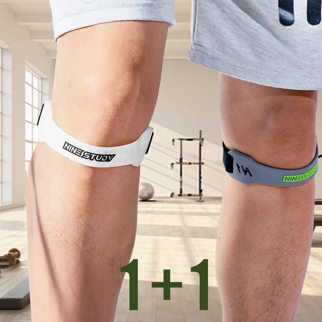 [제이엠리빙] 1+1 무릎 보호대 스트랩 세트 슬개골 관절 부목 기능성 압박 밴드 고탄력 니슬리브 2p, 블랙, 2개