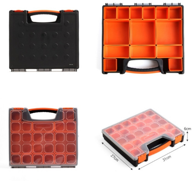 SSZ 가방형 반투명 플라스틱 칸막이 수납정리함 (14칸), 1개, 오렌지, 14칸